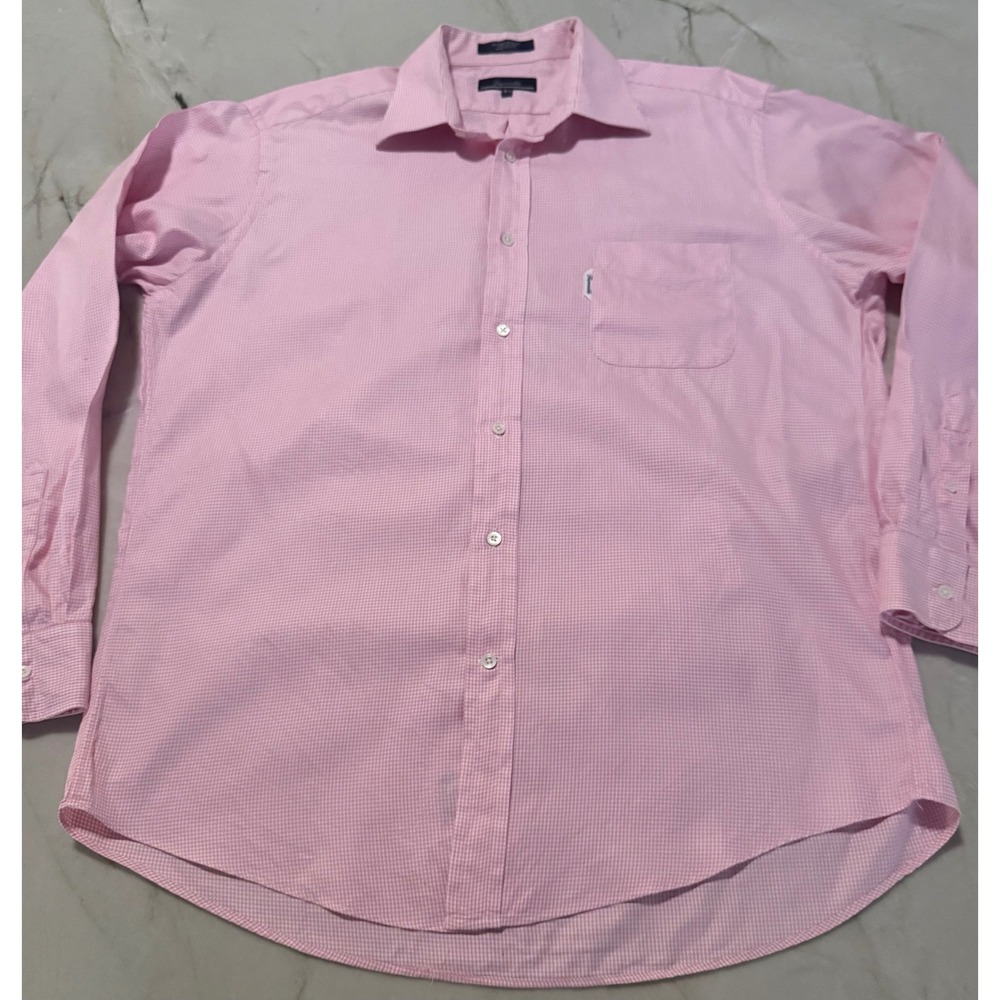 Faconnable Mens Pink Houndstooth Cotton Button Down Shirt XL Made in USA
